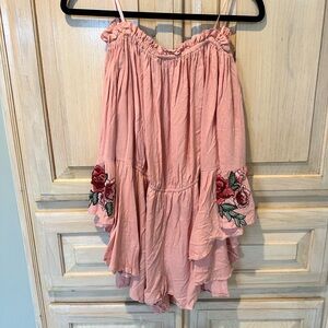 She + Sky Blush Pink Floral Embroidered Romper